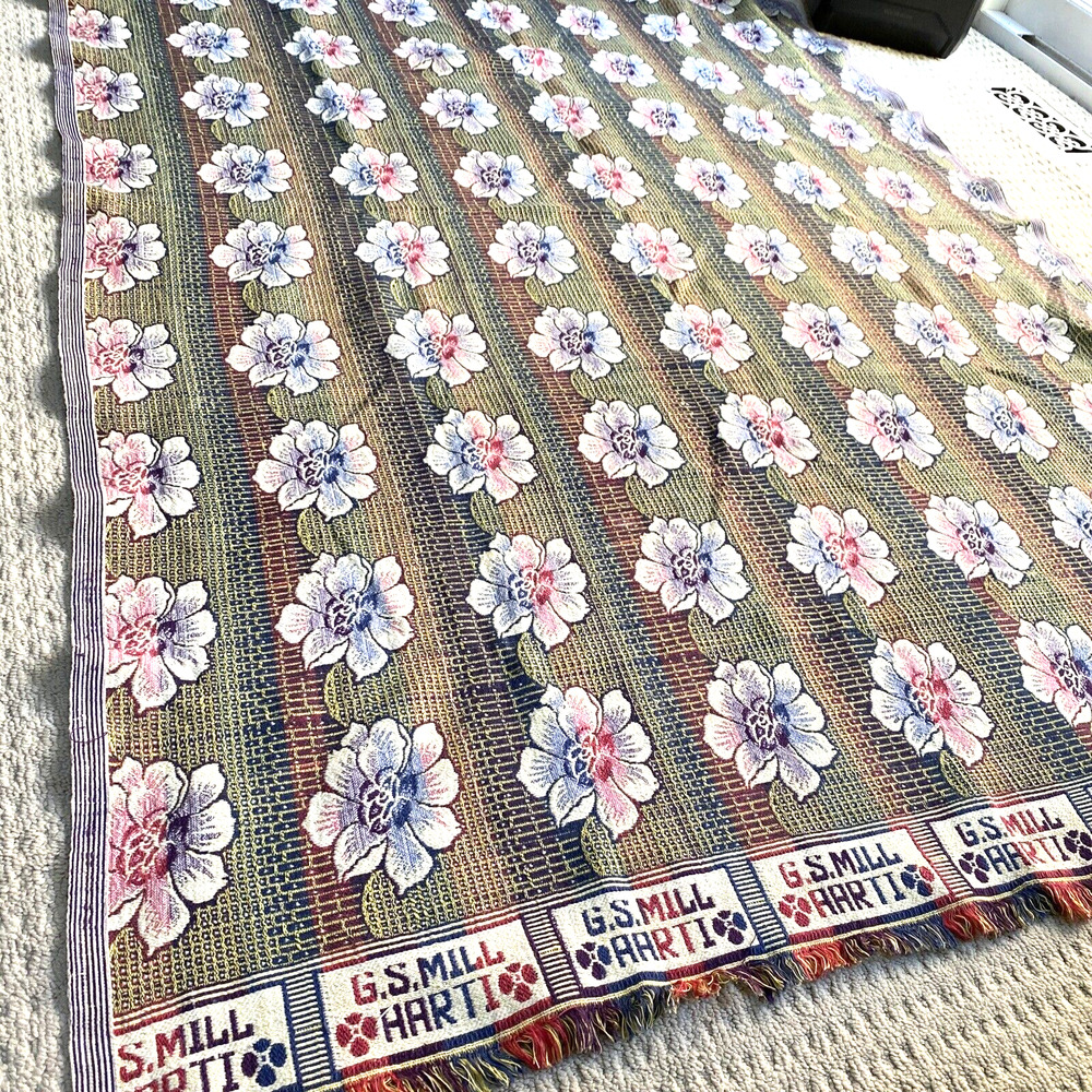 Vintage Chaddar Throw Blanket G.S.Mill Harti reversible Boho colorful flowers